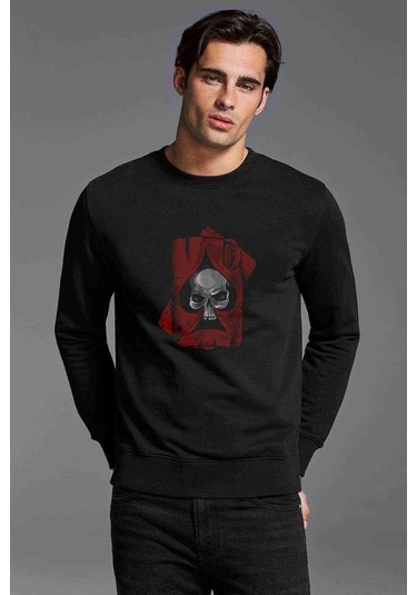 Motörhead Iskambil Kurukafa Baskılı Erkek Sweatshirt