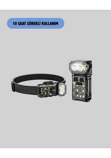 3 Ü 1 Arada Led Far Şarj Edilebilir Sensörlü Manyetik 10 Saat Kullanım Açık Gri