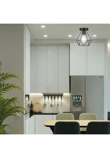 Dashanshop Siyah Modern Endüstriyel Yarı Gömme Tavan Lambası E27 E26 Oturma Odası Yatak Odası Siyah