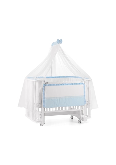 Meltem Kids Bambino Sallanır Ahşap Anne Yanı Beşik 70x110 CM (Beyaz-Mavi) Mavi