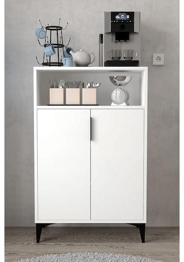 1201 Ada Çok Amaçlı Dolap , Kahve Köşesi , Kiler Dolabı , Mutfak Standı 2 Kapılı 4 Bölmeli - Beyaz Beyaz