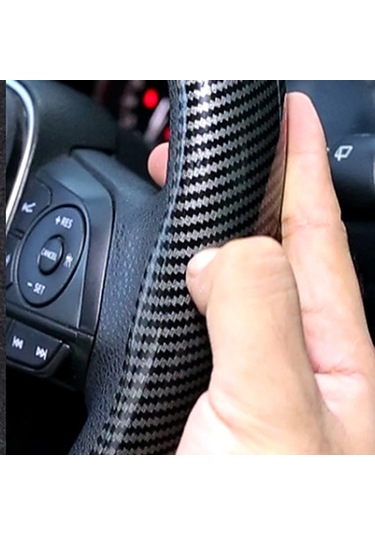 Yaleker Karbon Fiber Direksiyon Kılıfı Siyah, Mevsimlere Uygun, Araç İç Dekorasyon Aksesuarı - 2 Adet Paket Siyah