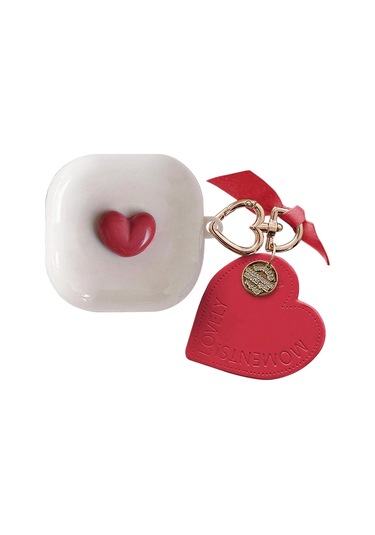 Caseonn Samsung Galaxy Buds Live - Buds Pro Kılıf Figürlü 3d Lovely Kalp Kırmızı