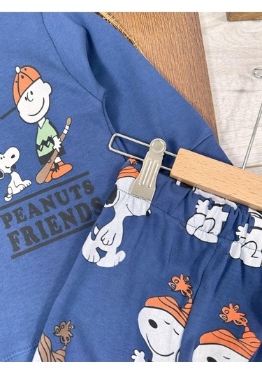 Bisiklet Yaka Peanuts Friends Baskılı Alt Üst Pijama Takımı 4bb2 Lacivert