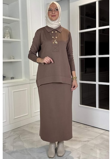 Sare Triko Takım Sütlü Kahve Çok Renkli