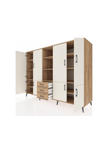 Kronos Dolap 11 Raflı 3 Çekmeceli 8 Kapaklı 220x59x163 Çam-aytaşı Çam-aytaşı/çam