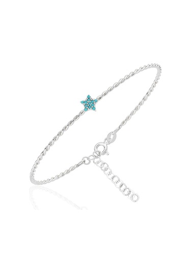 Altın Bilezik - Mini Firuze Yıldızlı Burgu 14 Ayar Altın Bilezik Beyaz