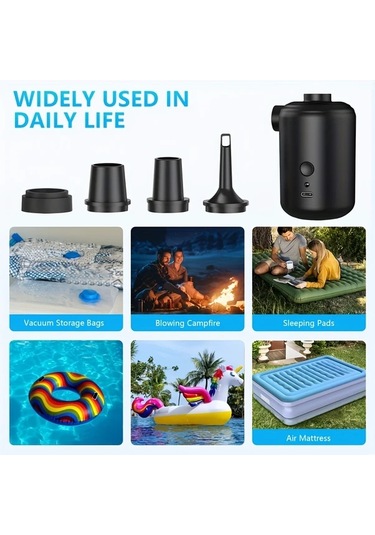 Boatshop1 3600mah Siyah Taşınabilir Hava Pompası Usb Şarj Edilebilir Hızlı Dolum Şişirme Deflatör Kamp Havuz Yatak Tekne