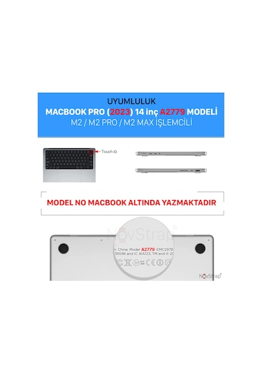 Apple Uyumlu MacBook Pro 2023 14 inç M2 Pro/Max A2779 Kılıf Sert Parlak Üst ve Alt Koruma Kapağı