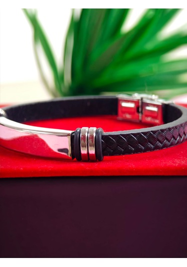 Çelik Derili Bileklik Kişiye Özel İsimli Paslanmaz Derili Çelik İsimli Bileklik 316 L Çelik Altın - Çelik