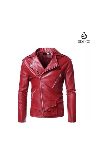 Erkek Deri Ceketler Büyük Beden Motosiklet Deri Montları Kırmızı