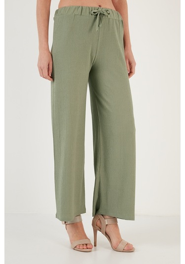 Lela Belden Bağlamalı Rahat Kesim Krinkıl Kuımaş Bayan Pantolon 5862061 Olive