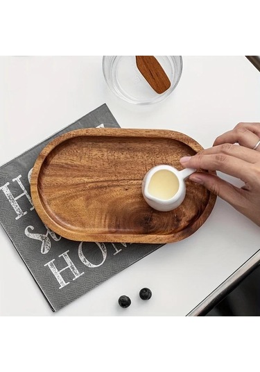 Açık Kahverengi Wıkhostar Ahşap Tatlı Tabağı Sofra Masif Ahşap Yuvarlak Tatlı Tabağı Japon Tarzı Ahşap Tepsi Tabak 56639533