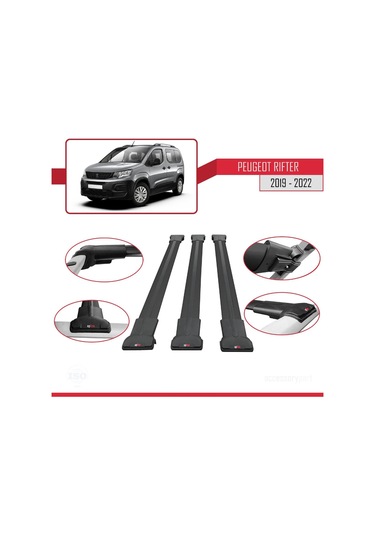 Peugeot Rifter 2019-2022 Arası İle Uyumlu Fly Model Ara Atkı Tavan Barı Siyah 3 Adet Bar