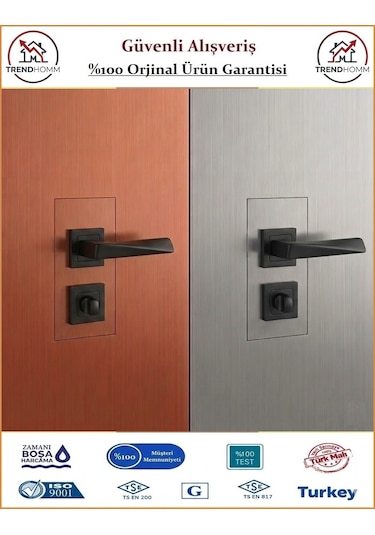 Grossavm Prizma Rozetli Wc Banyo Kapı Kolu - Mat Siyah - 1 Takım Ön Ve Arka