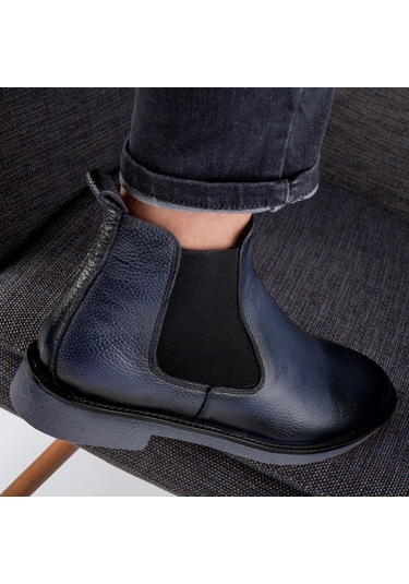 Ducavelli Edinburg Hakiki Deri Kaydırmaz Taban Chelsea Günlük Bot Lacivert