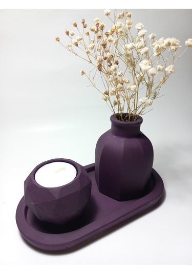 Geometrik Mumluk Ve Vazo Dekoratif Tabaklı Set Random Çok Renkli