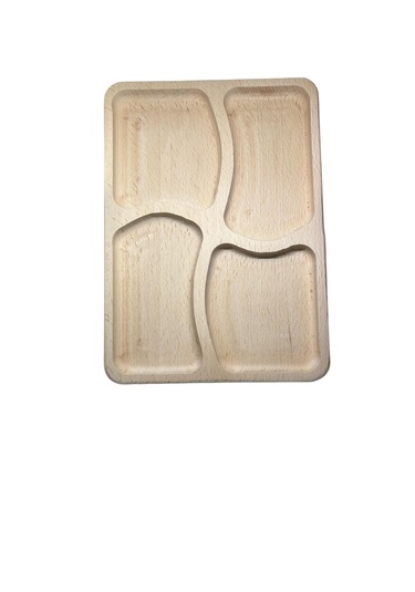 %100 Doğal Gürgen Ağacı 4 Bölmeli Kahvaltı Tabağı 20,5 X 28,5 Cm