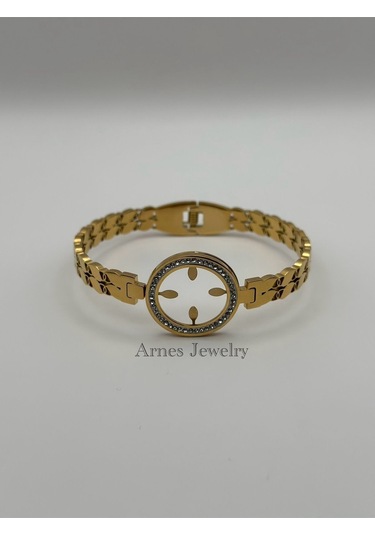 Arnes Jewelry Çelik Çeyrek Altın Takılabilen Kelepçe Bileklik Ar03 Gold