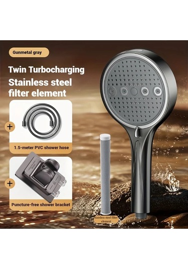 Oldfriend Koyu Gri Duş Başlığı El Duşu Hortumu Filtreli Çok Fonksiyonlu Banyo Koyu Gri