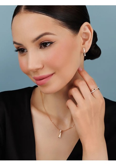 Veronika 925 Ayar Gümüş Altın Kaplanlı Fiyanit Taşlı Nikah Yüzüğü 101328204 Altın