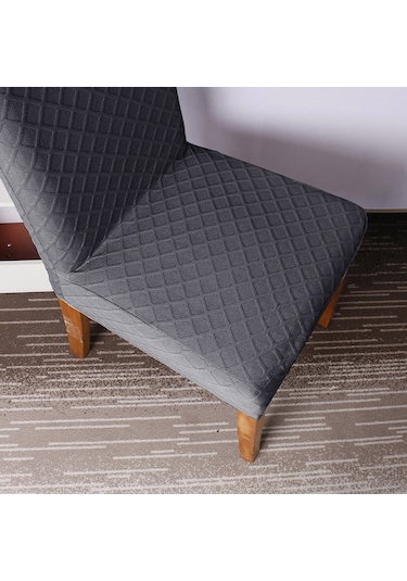 Gajeena Kalın Kumaşlı Esnek Yemek Sandalyesi Kılıfı, Dikdörtgen Desenli Yarı Kapaklı, Derin Gri, 1 Adet DiğER