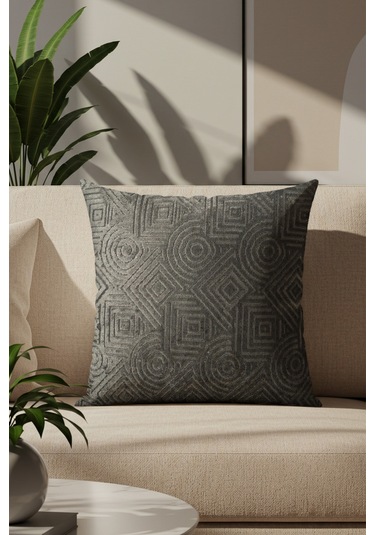 Sezyon Mira Desenli 45 45 Zeytin Grisi Kırlent Kılıfı Zeytin Grisi