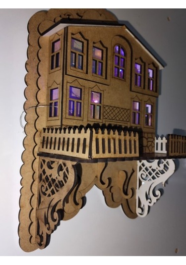 Işıklı Dekoratif Ahşap Ev Model Duvar Anahtarlık Askılık Kahverengi