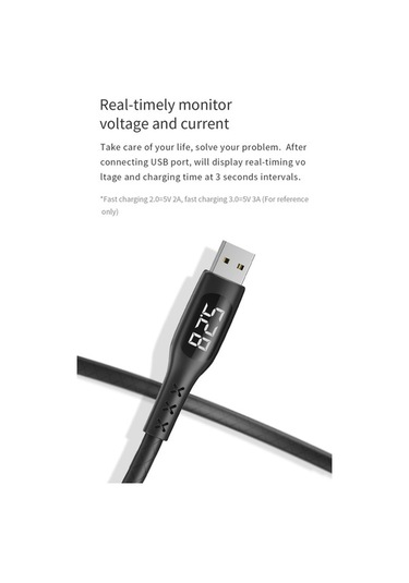 Fastbuy Wsken Akıllı Type C Kablosu - Zamanlı Kesim, Gerçek Zamanlı Şarj, 6v/3a, 1.2m Siyah Şarj Kablosu
