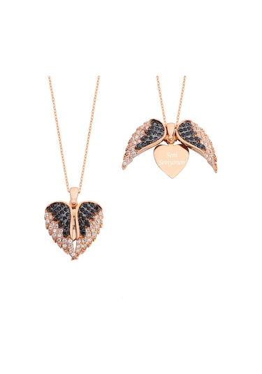 Gümüş Melek Kanatlı Isimli Kalp Kolye