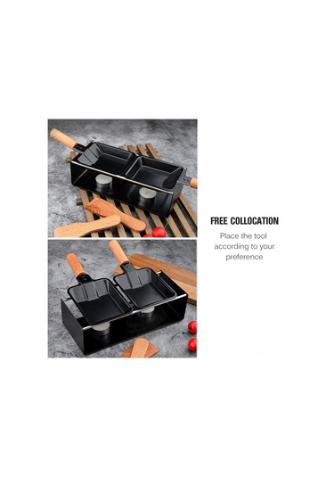 Youtek Paslanmaz Çelik Peynir Izgara Seti - 2 Izgara Tava + 2 Spatula + 2 Mum Tahta Saplı Siyah