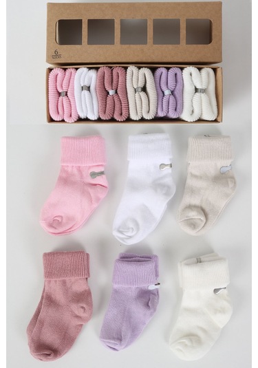 Organik Pamuklu 6'lı Yenidoğan Bebek Çorap Pembe