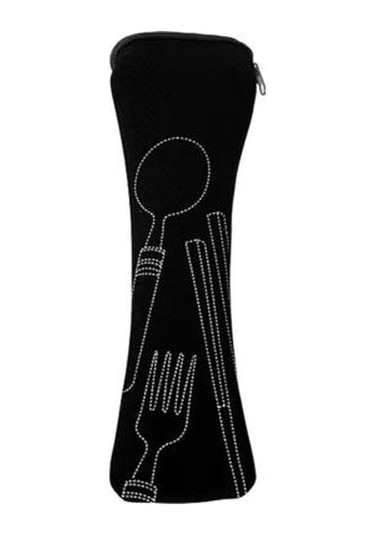 Siyah Çatal Bıçak Takımı Saklama Çantası Sofra Bezi Fermuar Depolama Tasarımı Taşınabilir Yıkanabilir Çanta Çatal İçin Kese