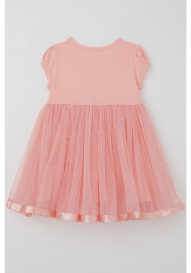 Breeze Kız Çocuk Elbise Tüllü Simli Fiyonk Aksesuarlı 2-6 Yaş, Somon SOMON