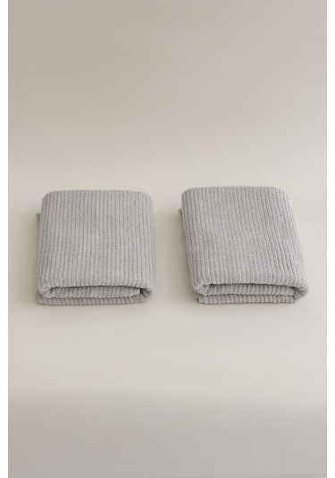 Ivory Gri Fitilli Mikro Fiber %100 Pamuk 2li El Yüz Havlusu Seti Gri