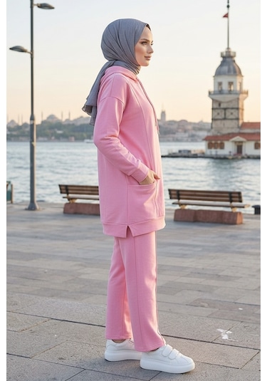 Bestenur Çift Cepli Kapüşonlu İkili Takım 1668 - Pembe