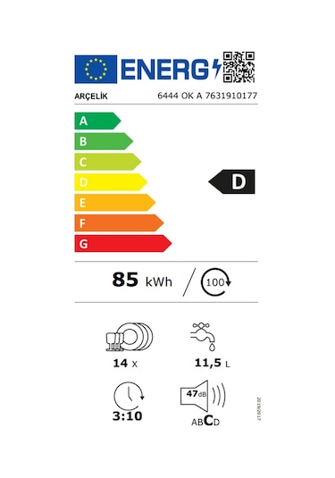 Arçelik 6444 OK A 4 Programlı 14 Kişilik Bulaşık Makinesi