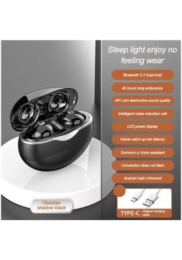Jeemson Küçük Boyutlu Gizli Tws Bluetooth 5.3 Kulaklık, Uzun Pil Ömrü, Dijital Pil Göstergesi, Yüksek Kaliteli Stereo Ses, Akıllı Gürültü Engelleme - Siyah