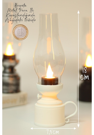 Led Mum Vintage Retro Gaz Lambası Tip Dumansız Pilli Alevli Dekoratif Yapay Mum Işıldak Beyaz 1037-5 Beyaz