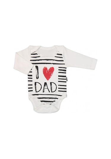 I Love Dad Mom Baskılı Unısex Uzun Kol Beyaz Body Beyaz