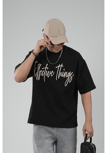King-Brich Oversize Kalıp Effective Things Yazılı Basic Tişört Siyah