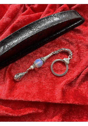 El Yapımı Opal Taşlı 925 Ayar Gümüş Anahtarlık Ay Taşı