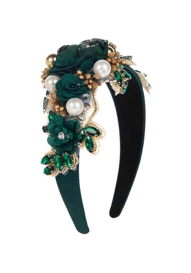 Kadın Baş Bandı Sahte Çiçek Sahte İnci Parlak Yapay Elmas Dekor Geniş Vintage Lüks Kaymaz Renkliyeşil Çok Renkli