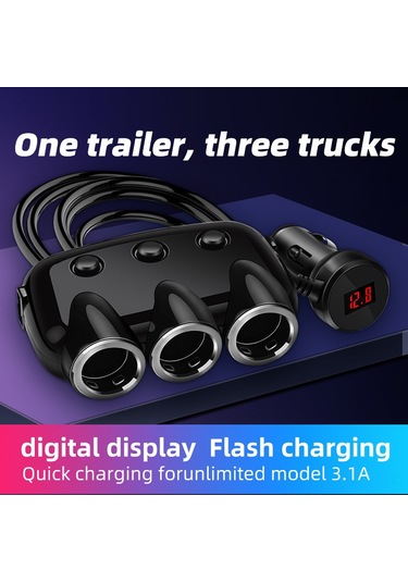 Monyee Siyah Paketli Araç Şarj Cihazı, 3 Usb Port, Anahtar Kontrol, Voltaj Göstergesi, Dayanıklı Ve Kompakt Tasarım