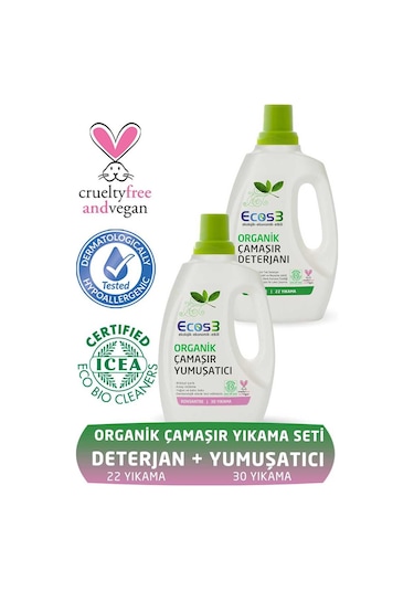 Ecos3 Organik Sıvı Çamaşır Deterjanı + Çamaşır Yumuşatıcı