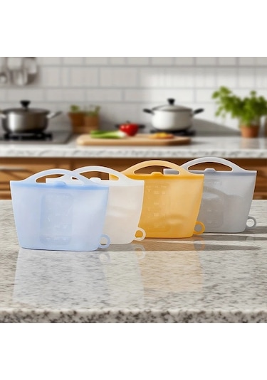 Brightnova 4 Adet Sızdırmaz Silikon Saklama Kabı 1200ml Bpa Free Bulaşık Makinesinde Güvenli Blue 40 58oz Mutfak Buzdolabı Seyahat Ofis -