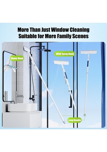 Bosphorusboutique02 Ev Cam Temizleyici Aleti - 30cm Panel, 1.45m Uzun Kol, Tek Tık Sprit, Çift Yönlü Silecek, Yüksek Yerlere Ulaşır, Kolay Saklama Kanca, Beyaz Beyaz