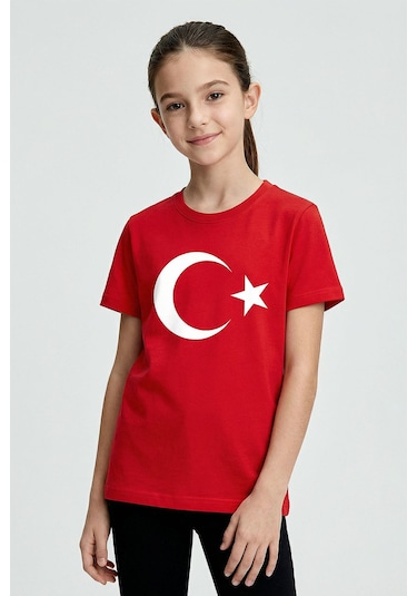 Tommy Life Kırmızı Ay Yıldız Baskılı Unisex T-shirt - 11333 KIrmızı