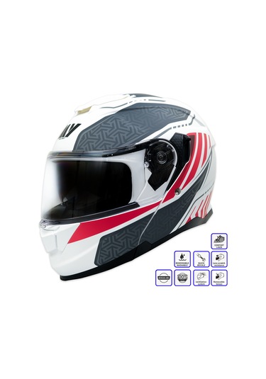 My Helmets Mks002-wrg Güneş Vizörlü Şeffaf Çene Açılır Motosiklet Kaskı Beyaz - Kırmızı - Siyah