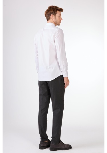 Beyaz Düz Erkek Gömlek - Slım Fıt Beyaz